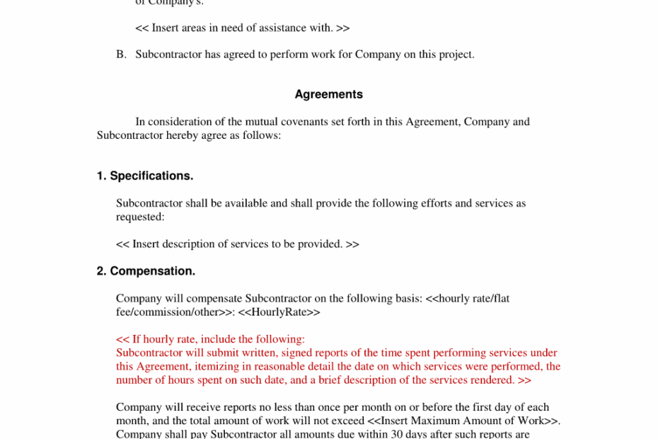Subcontractor Short Form Contract Contractor And Employee Free