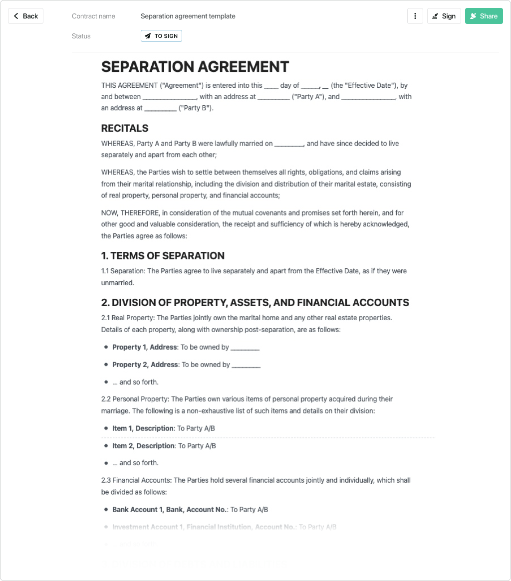 Template Printable Do It Yourself Separation Agreement Prntbl 
