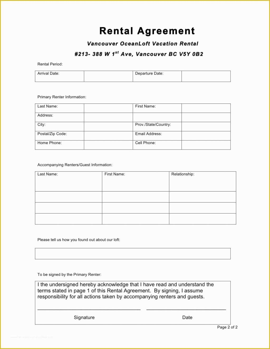 Tenancy Agreement Form Template Free Of 6 Free Rental Agreement 