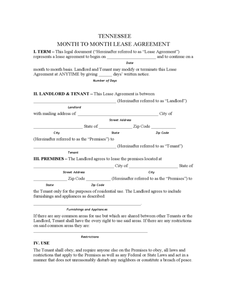 Tennessee Rent And Lease Template Free Templates In PDF Word Excel 