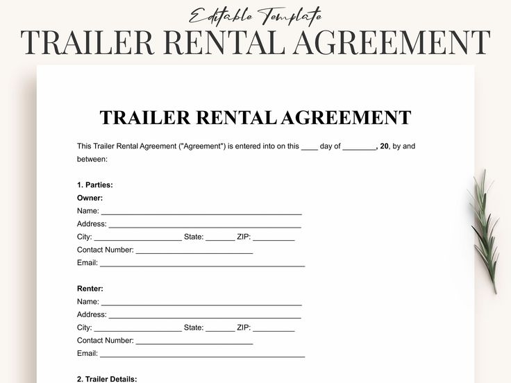 The Trailer Rental Agreement Is Displayed On Top Of A White Sheet With 