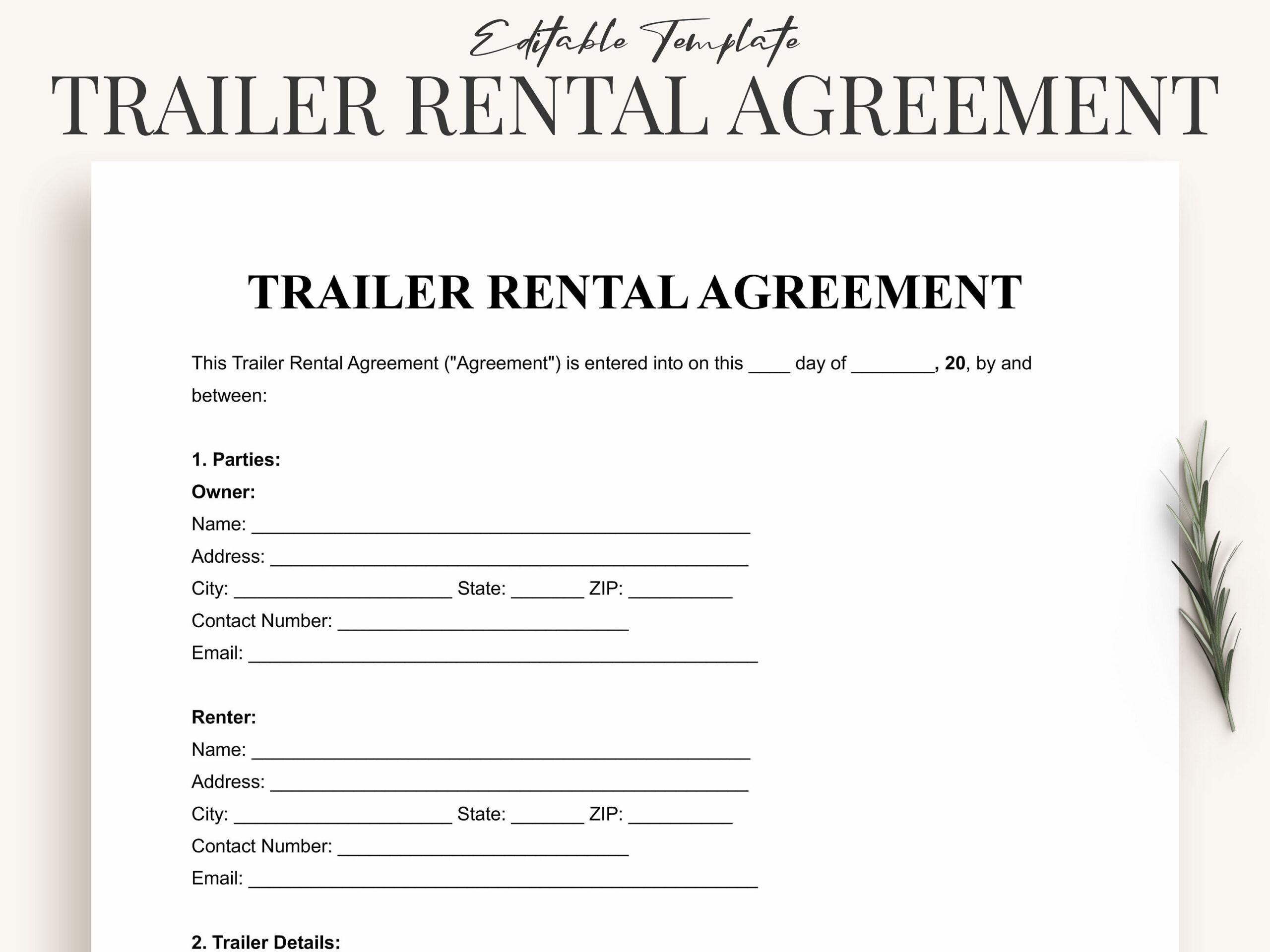 Trailer Rental Agreement Template Pdf Word Printable Dump Bogiolo