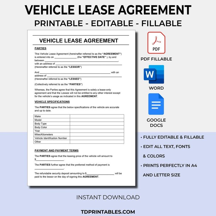 Truck Lease Agreement Template PDF Fillable Printable Editable 