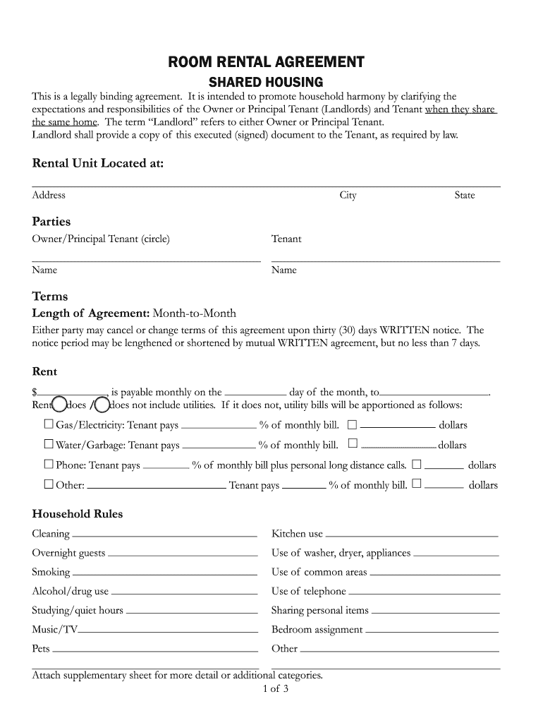 UCSC Room Rental Agreement Shared Housing 2017 2022 Fill And Sign 