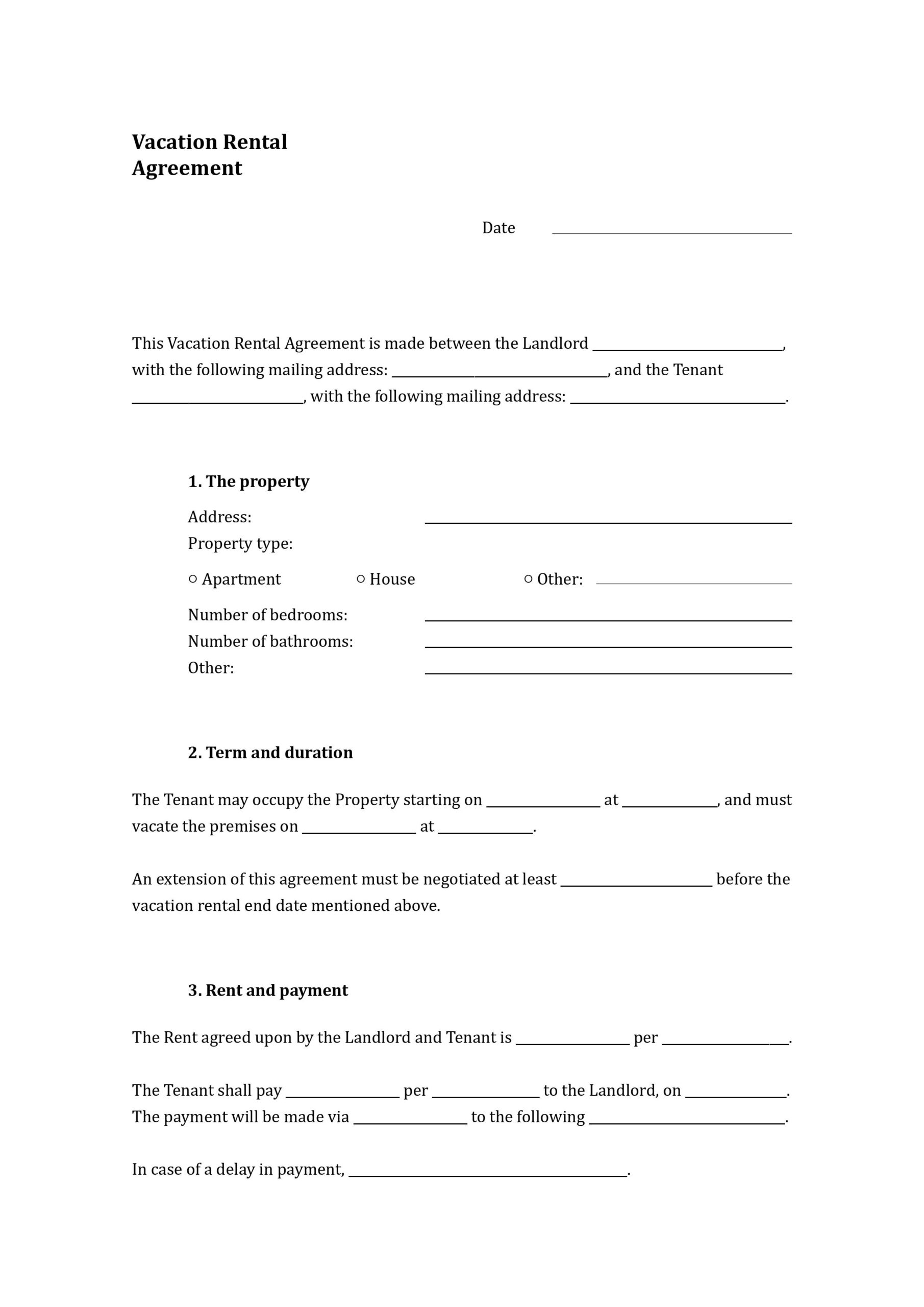 Vacation Rental Agreement Template Free To Use