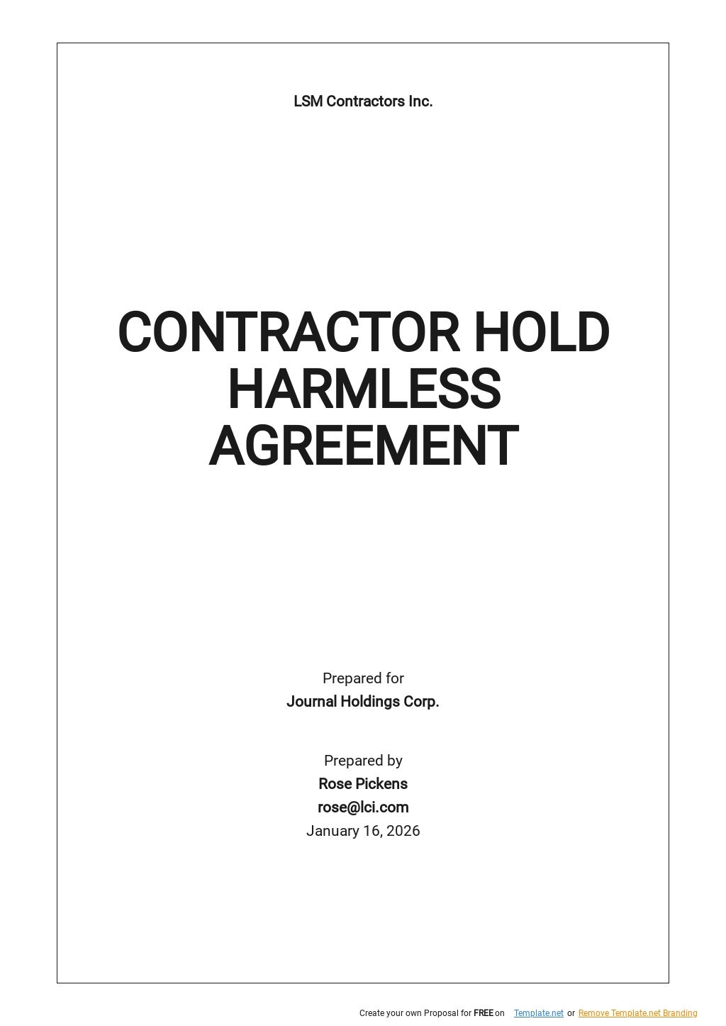 Vehicle Hold Harmless Agreement Template Google Docs Word Apple 