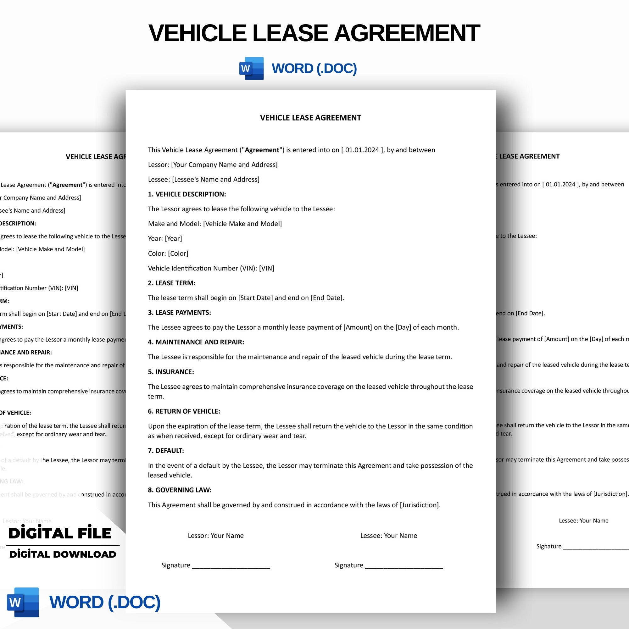 Vehicle Lease Agreement Word Template Rental Agreement Lease 