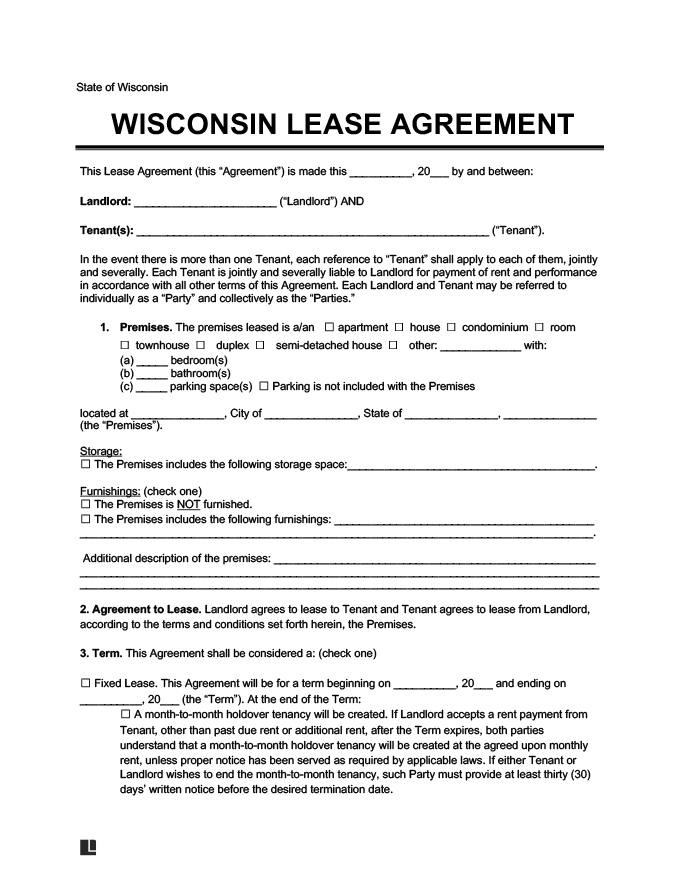 Wisconsin Rental Agreement Custom Free Printable Forms Printable 
