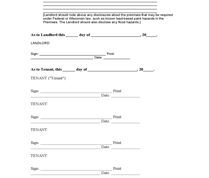 Wisconsin Standard Residential Lease Agreement Free Download