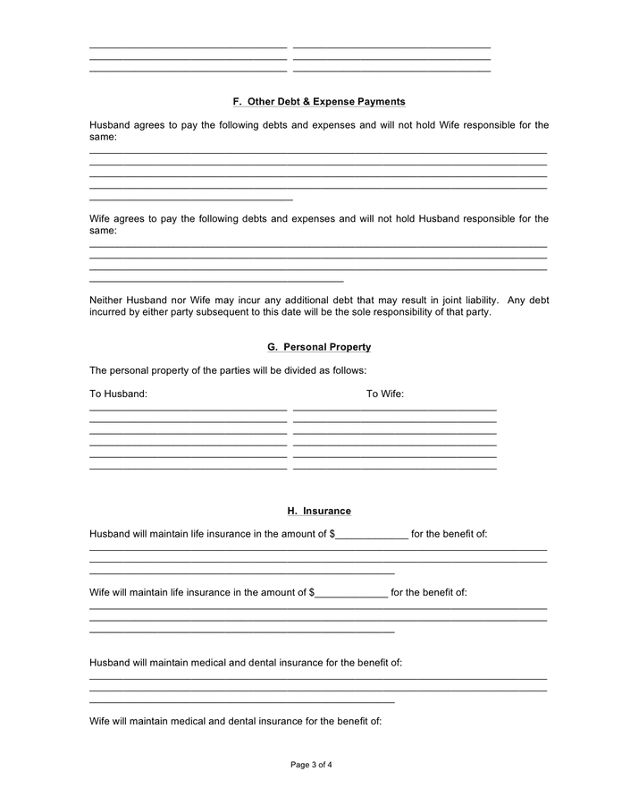Word Printable Separation Agreement Template Printable Templates