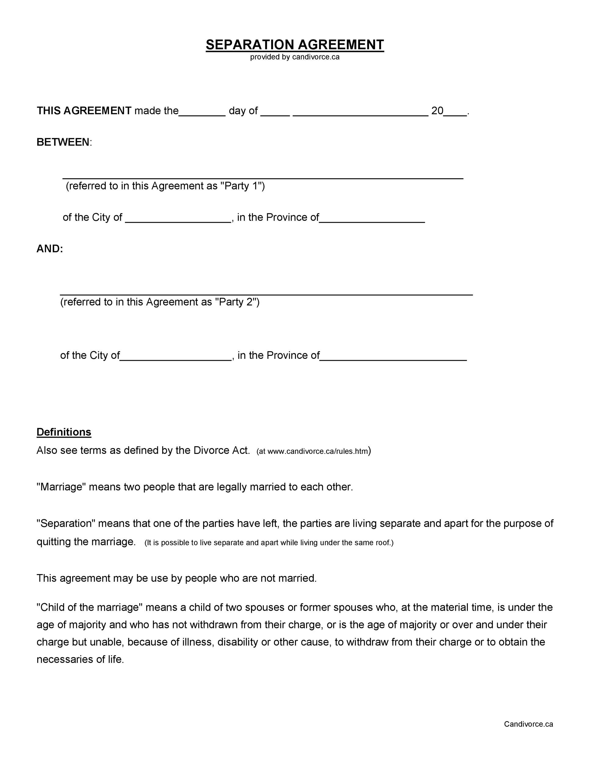 Word Printable Separation Agreement Template Printable Templates